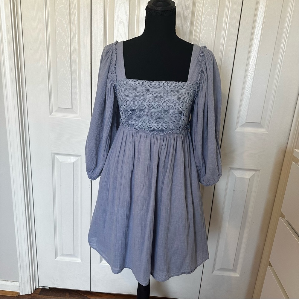 Listicle Lavender-Blue Square Neck Midi Dress